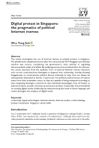 Digital Protest in Singapore: the Pragmatics of Political Internet Memes