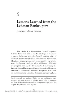 Lessons Learned from the Lehman Bankruptcy Kimberly Anne Summe