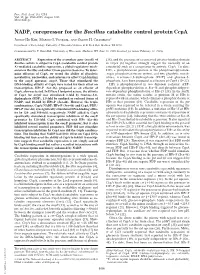 NADP, Corepressor for the Bacillus Catabolite Control Protein Ccpa