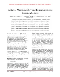 Software Maintainability and Reusability Using Cohesion Metrics