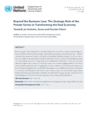 The Strategic Role of the Private Sector in Transforming the Real Economy Towards an Inclusive, Green and Circular Future