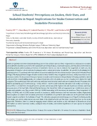 Pandey DP, Et Al. School Students' Perceptions on Snakes, Their Uses
