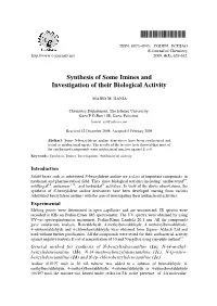Synthesis of Some Imines and Investigation of Their Biological Activity