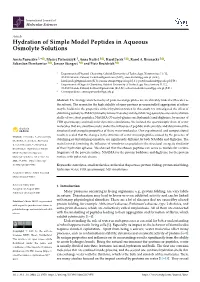 Hydration of Simple Model Peptides in Aqueousosmolyte Solutions