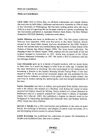 Notes on Contributors Has Had Poems Published in Australian Women's