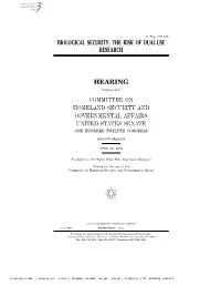 Biological Security: the Risk of Dual-Use Research