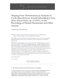 Performances As Analyses of Cyclic Macroform in Arnold Schoenberg's