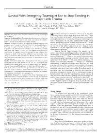 Survival with Emergency Tourniquet Use to Stop Bleeding in Major Limb Trauma
