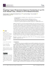 Targeting Copper Homeostasis Improves Functioning of Vps13∆ Yeast Mutant Cells, a Model of VPS13-Related Diseases