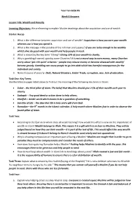 Year Ten GCSE RS Week 8 Answers Lesson Title: Wealth and Poverty