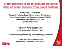 Bioinformatics Tools to Evaluate Potential Risks of Celiac Disease from Novel Proteins