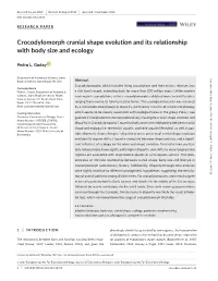 Crocodylomorph Cranial Shape Evolution and Its Relationship with Body Size and Ecology