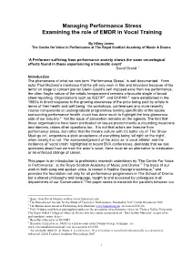 Managing Performance Stress: Examining the Role of EMDR In