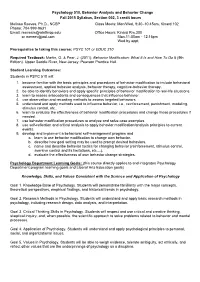 Psychology 510, Behavior Analysis and Behavior Change