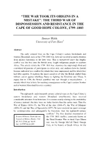 The Third War of Dispossession and Resistance in the Cape of Good Hope Colony, 1799–1803