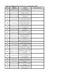 Admit Card Dispatch List for Interview on Dated 06.01.2017 NAME of Roll No