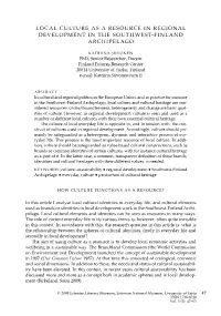 Local Culture As a Resource in Regional Development in the Southwest-Finland Archipelago