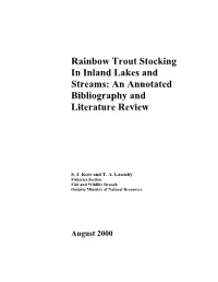 Rainbow Trout Stocking in Inland Lakes and Streams: an Annotated Bibliography and Literature Review