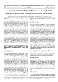 An Overview of Rice Productive Cultivation and Variety in India