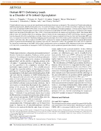 ARTICLE Human RFT1 Deficiency Leads to a Disorder of N-Linked