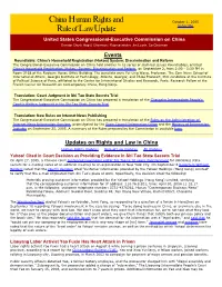 CECC China Human Rights and Rule of Law Update Found on the CLB Web Site and in the CECC Political Prisoner Data Base