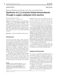 Synthesis of 1,2,3 Triazole-Linked Benzimidazole Through a Copper-Catalyzed Click Reaction Purification [17, 18]