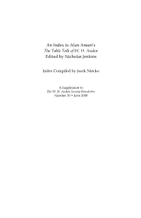 An Index to Alan Ansen's the Table Talk of W. H. Auden Edited By