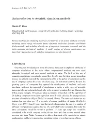 An Introduction to Atomistic Simulation Methods