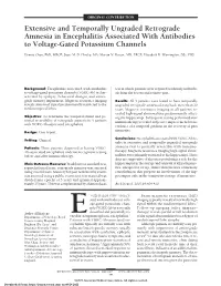 Extensive and Temporally Ungraded Retrograde Amnesia in Encephalitis Associated with Antibodies to Voltage-Gated Potassium Channels