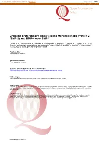 Gremlin1 Preferentially Binds to Bone Morphogenetic Protein-2 (BMP-2) and BMP-4 Over BMP-7