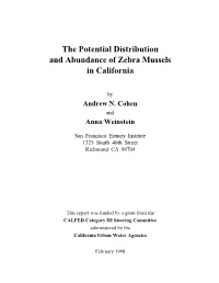 The Potential Distribution and Abundance of Zebra Mussels in California