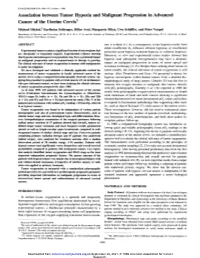 Association Between Tumor Hypoxia and Malignant Progression in Advanced Cancer of the Uterine Cervix1