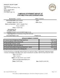 Campaign Statement Report of Contributions And