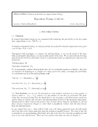 Hypothesis Testing (1/22/13)