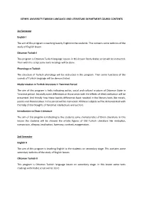 Istinye University Turkish Language and Literature Department Course Contents