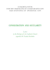 Consecration and Secularity