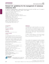 Guidelines for the Management of Cutaneous Melanoma 2010 J.R