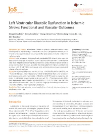 Left Ventricular Diastolic Dysfunction in Ischemic Stroke: Functional and Vascular Outcomes