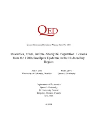 Lessons from the 1780S Smallpox Epidemic in the Hudson Bay Region