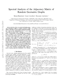 Spectral Analysis of the Adjacency Matrix of Random Geometric Graphs