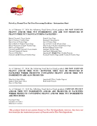 Frito-Lay Peanut/Tree Nut Free Processing Facilities – Information Sheet