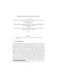 Spin in Relativistic Quantum Theory∗