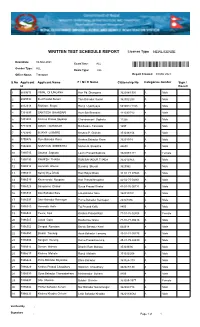 WRITTEN TEST SCHEDULE REPORT License Type NEWLICENSE