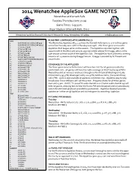 2014 Wenatchee Applesox GAME NOTES Wenatchee at Klamath Falls Tuesday-Thursday (June 17-19) Game Times: 6:35 P.M