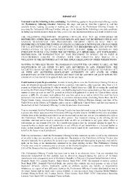 IMPORTANT You Must Read the Following Before Continuing. the Following Applies to the Preliminary Offering Circular (The Prelimi