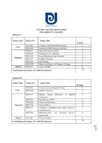 CENTRE for ENGLISH STUDIES SYLLABUS at a GLANCE Semester I