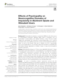 Effects of Psychopathy on Neurocognitive Domains of Impulsivity in Abstinent Opiate and Stimulant Users