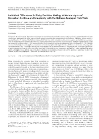 Individual Differences in Risky Decision Making: a Meta-Analysis of Sensation Seeking and Impulsivity with the Balloon Analogue Risk Task