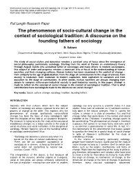 The Phenomenon of Socio-Cultural Change in the Context of Sociological Tradition: a Discourse on the Founding Fathers of Sociology
