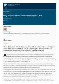 Why Jonathan Pollard's Release Means Little by David Makovsky